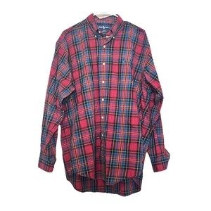 Ralph Lauren Blake Red Blue Plaid Button Up Size L Long Sleeve Men’s Shirt Farm
